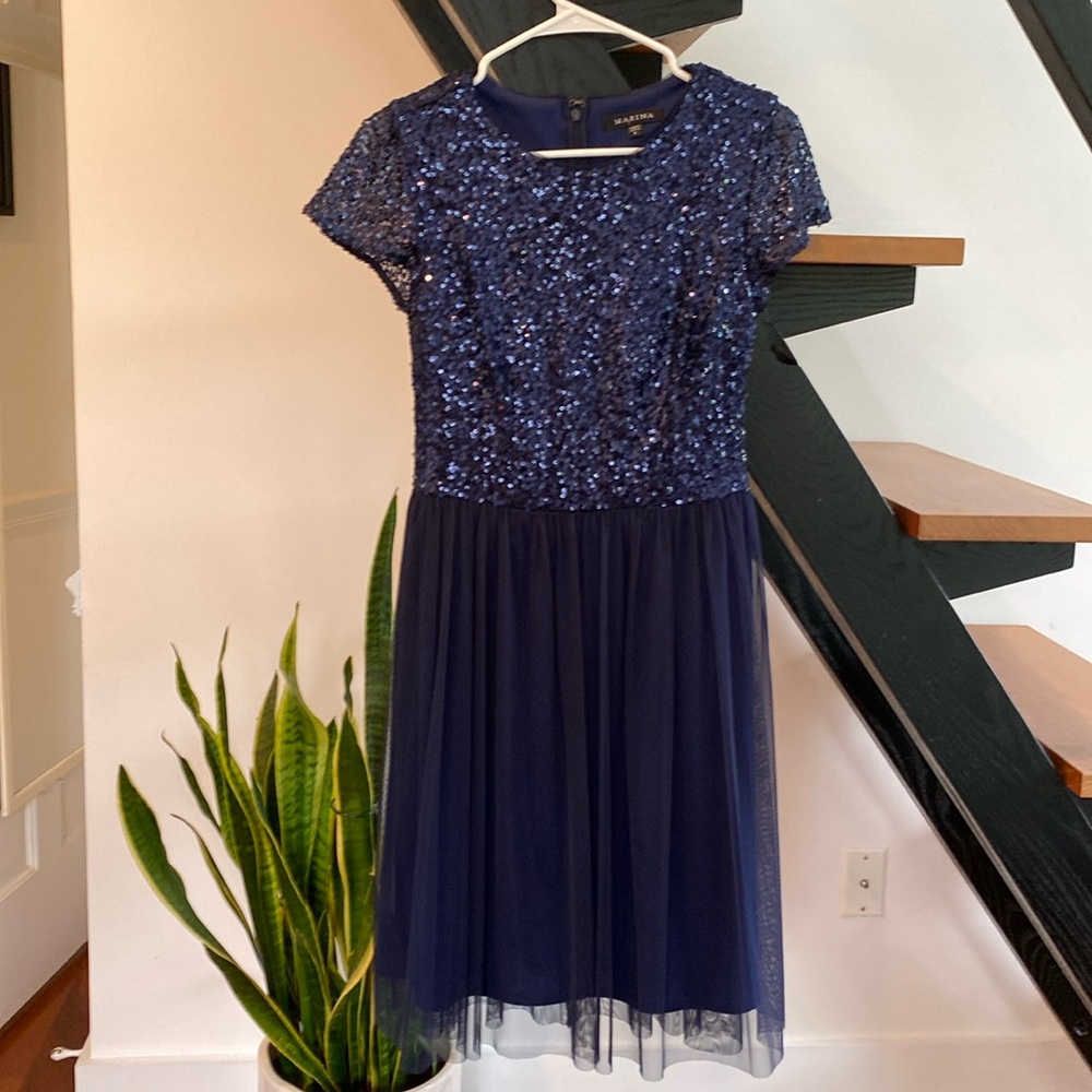 Navy blue sequin tulle short dress Size 4